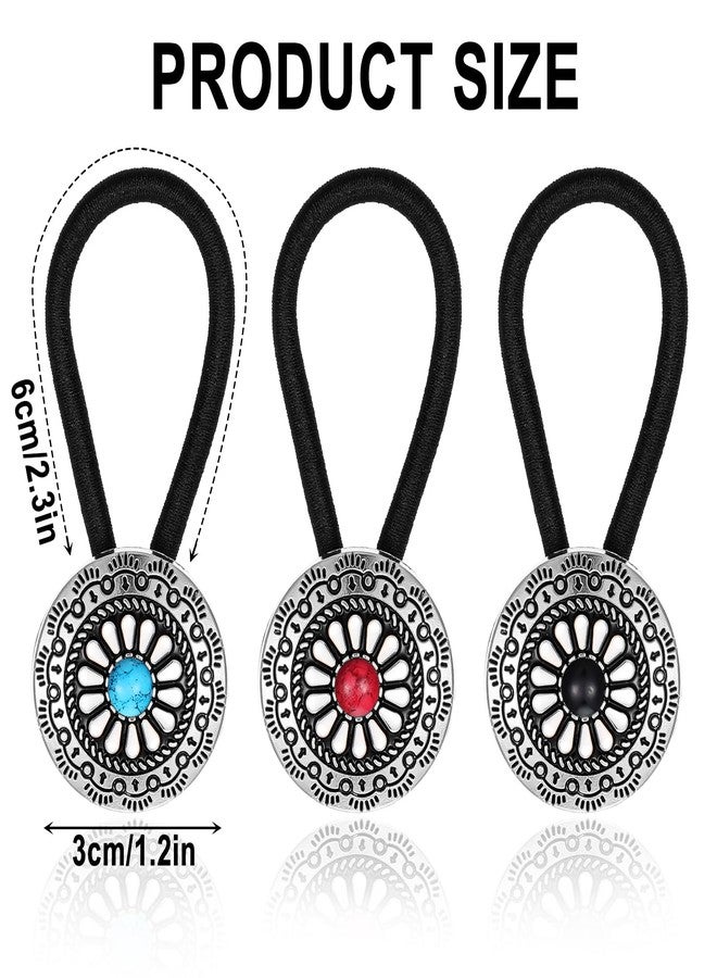AOZUO 3PCS Western Style Ponytail Holders, Metal Hair Ties Bracelet, Boho Hair Clips Vintage Turquoise Concho Squash Blossom Hair Bands Elastic Hair Cuffs Hair Accessories for Women Girls - Image 4
